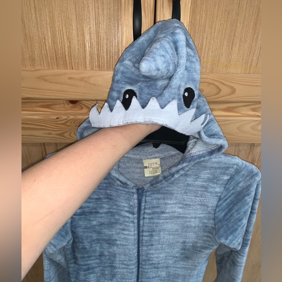 Open Trails blue fleece dinosaur hooded sleeper pajama size L 12/14 - Picture 4 of 5